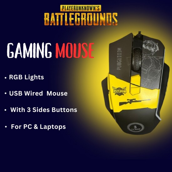 RGB PUBG themed Gaming Mouse USB Wired - 8 Buttons 